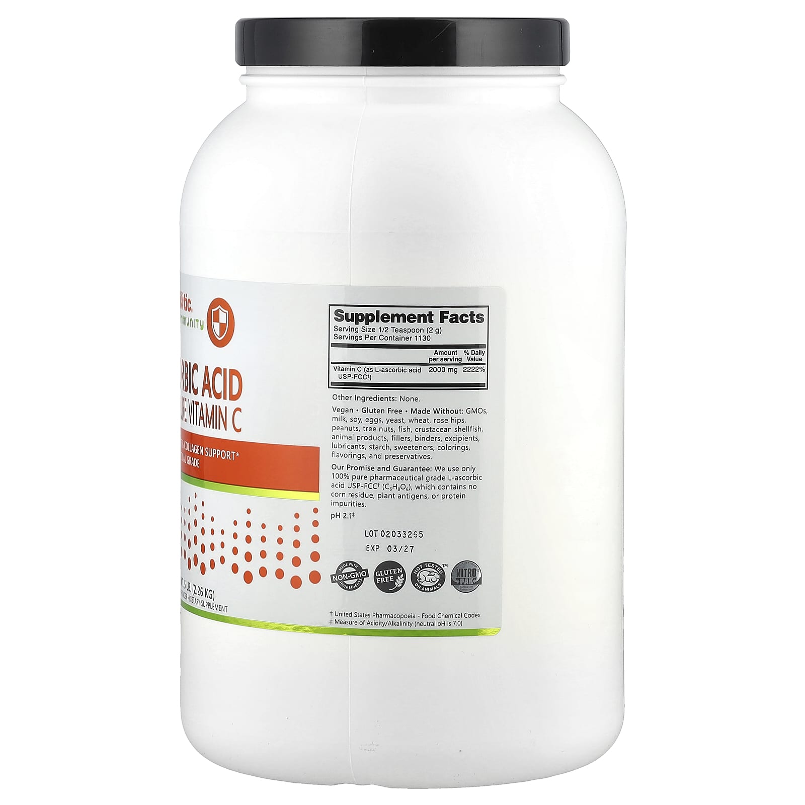 NutriBiotic, Immunity, Ascorbic Acid, 100% Pure Vitamin C, Crystalline Powder, 5 lb (2.26 kg) - Image 2