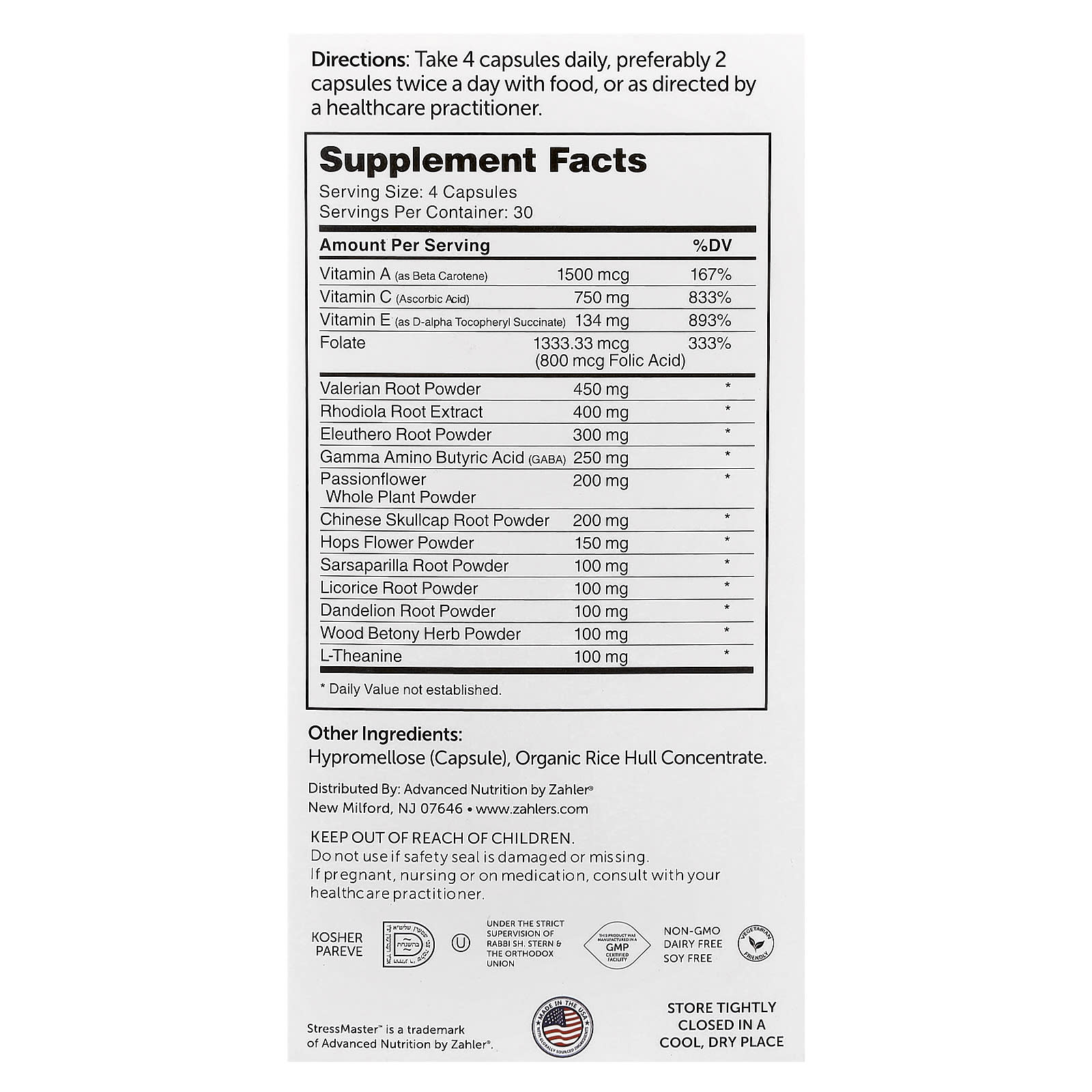 Zahler, StressMaster™, Relaxation Support Formula, 120 Capsules - Image 2