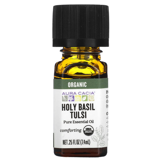 Aura Cacia Organic Holy Basil Essential Oil, 0.25 fl oz (7.4 ml) - Image 1
