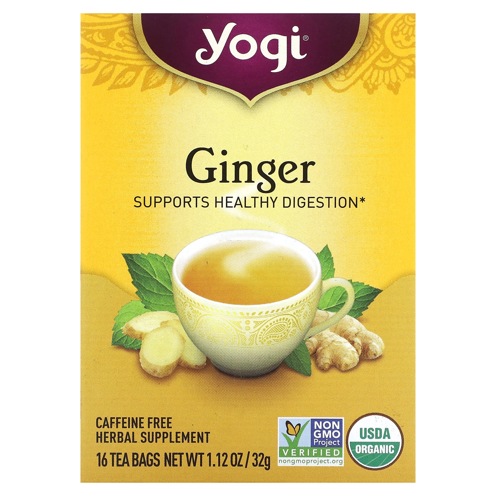 Yogi Tea, Organic Ginger, 16 Tea Bags, 1.12 oz (32 g) - Image 1
