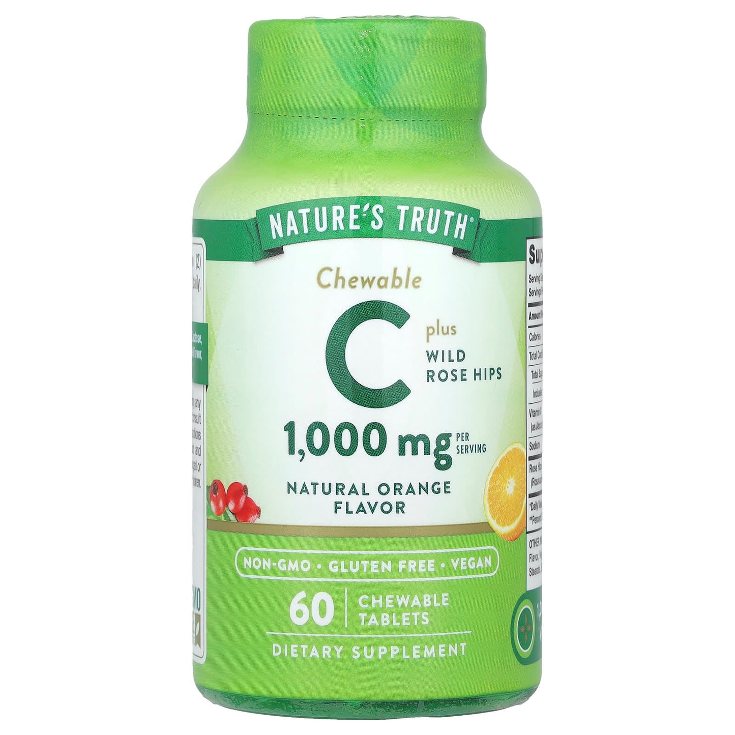 Nature's Truth, Vitamin C Plus Wild Rose Hips, Natural Orange, 60 Chewable Tablets - Image 1