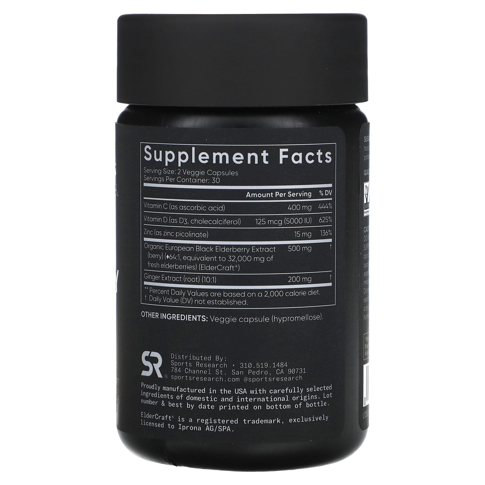 Sports Research, Elderberry, 60 Veggie Capsules - Image 2