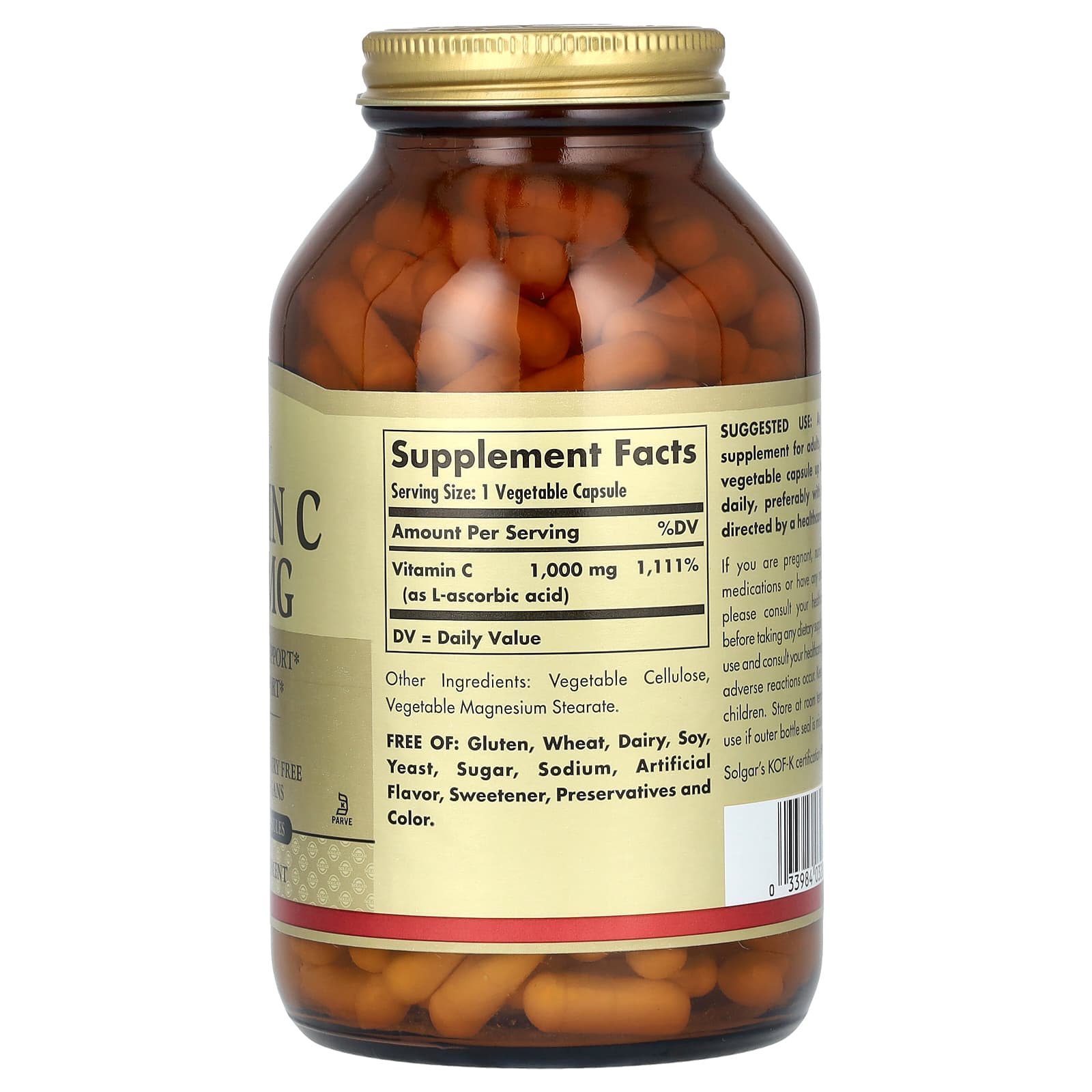 Solgar, Vitamin C, 1,000 mg, 250 Vegetable Capsules - Image 2