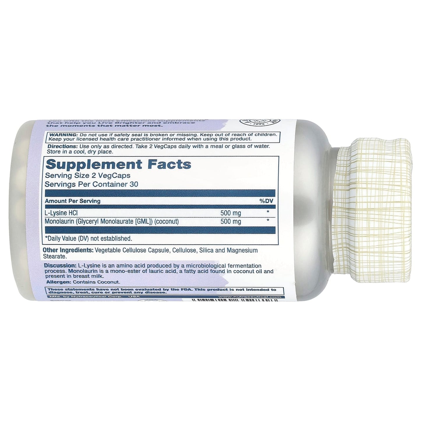 Solaray, L-Lysine Monolaurin, 1:1 Ratio, 60 VegCaps - Image 2