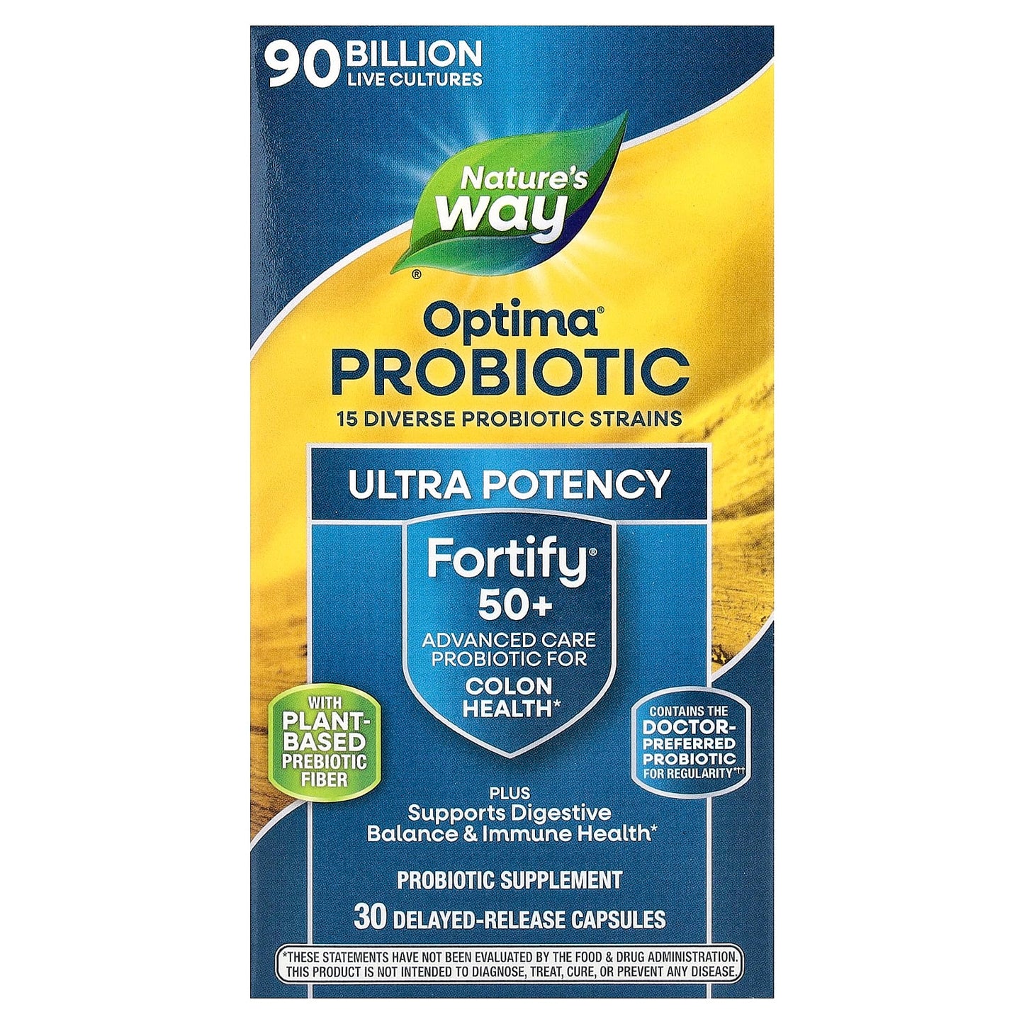 Nature's Way, Optima® Probiotic, Fortify® 50+ , 90 Billion CFU, 30 Delayed-Release Capsules - Image 1