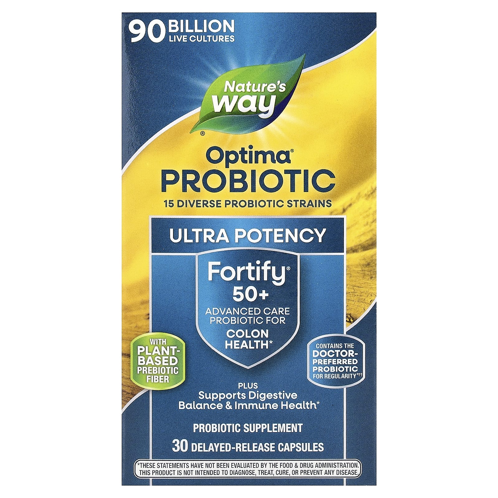 Nature's Way, Optima® Probiotic, Fortify® 50+ , 90 Billion CFU, 30 Delayed-Release Capsules - Image 1