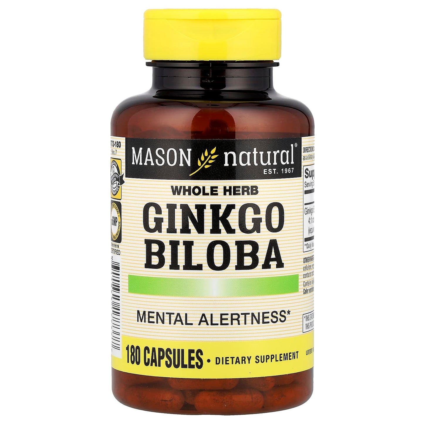 Mason Natural, Whole Herb Ginkgo Biloba, 180 Capsules (125 mg per Capsule) - Image 1