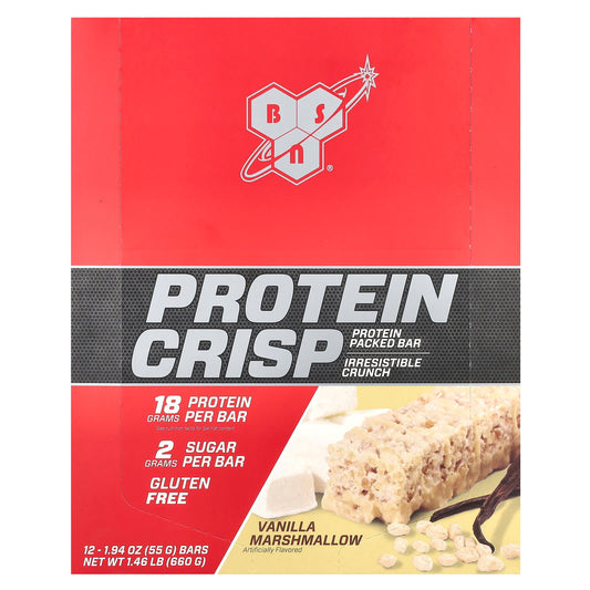 BSN Protein Crisp Bar, Vanilla Marshmallow, 12x 1.94 oz Bars - Image 1