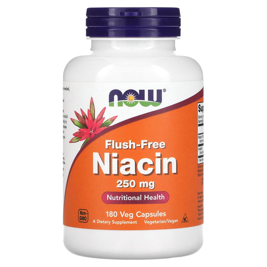 NOW Foods, Flush-Free Niacin, 250 mg, 180 Veg Capsules - Image 1