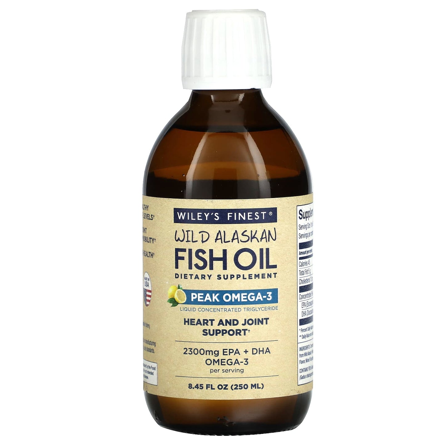 Wiley's Finest, Wild Alaskan Fish Oil, Peak Omega-3, Natural Lemon, 8.45 fl oz (250 ml) - Image 1