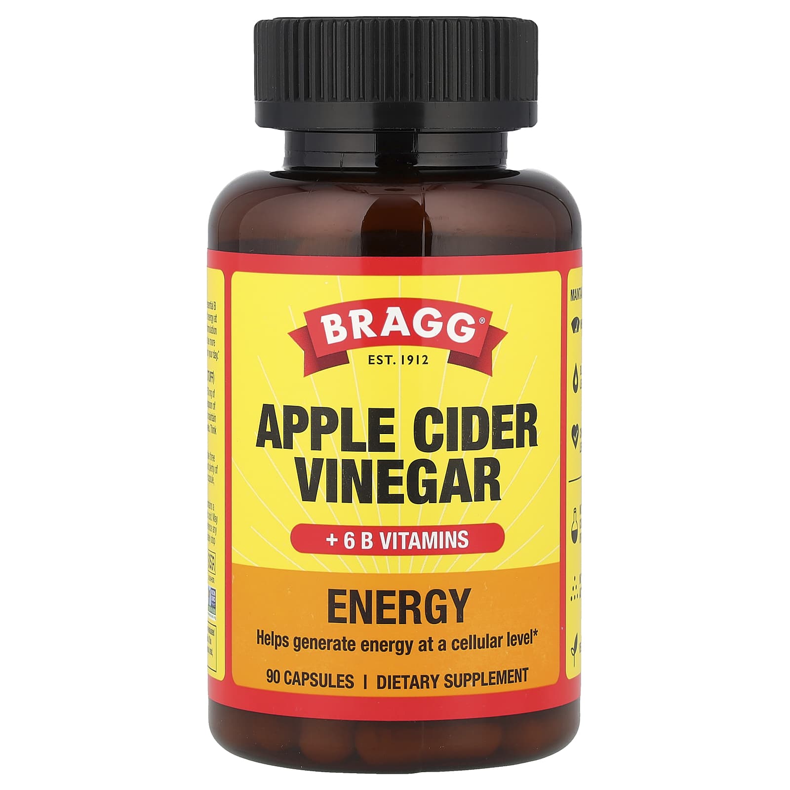 Boost Energy Naturally with Bragg's ACV + B Vitamins, 90 Capsules - Image 1