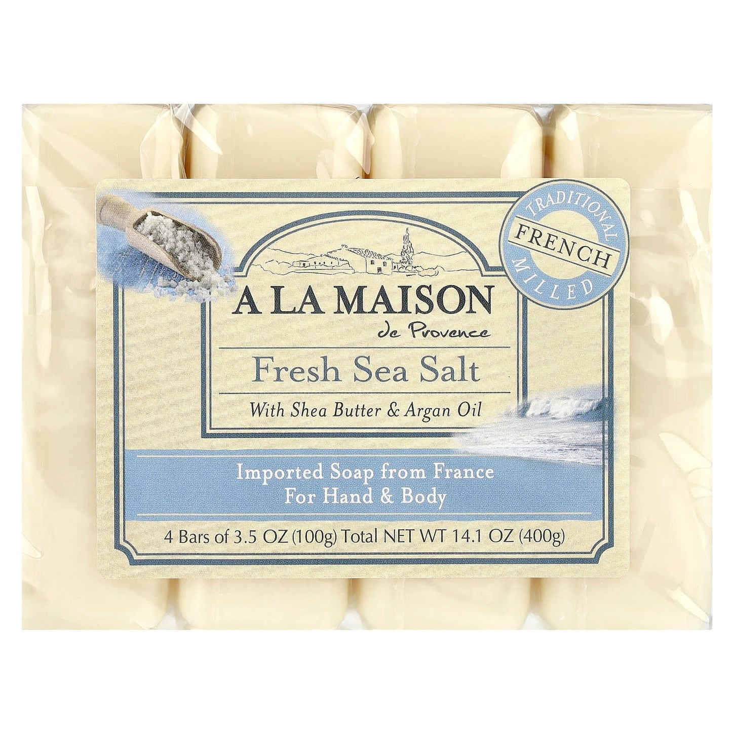 A La Maison de Provence Hand Soap, Fresh Sea Salt, 4 Bars, Cruelty-Free - Image 1