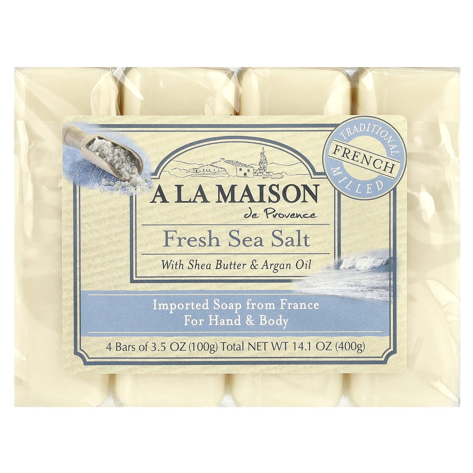 A La Maison de Provence Hand Soap, Fresh Sea Salt, 4 Bars, Cruelty-Free - Image 1