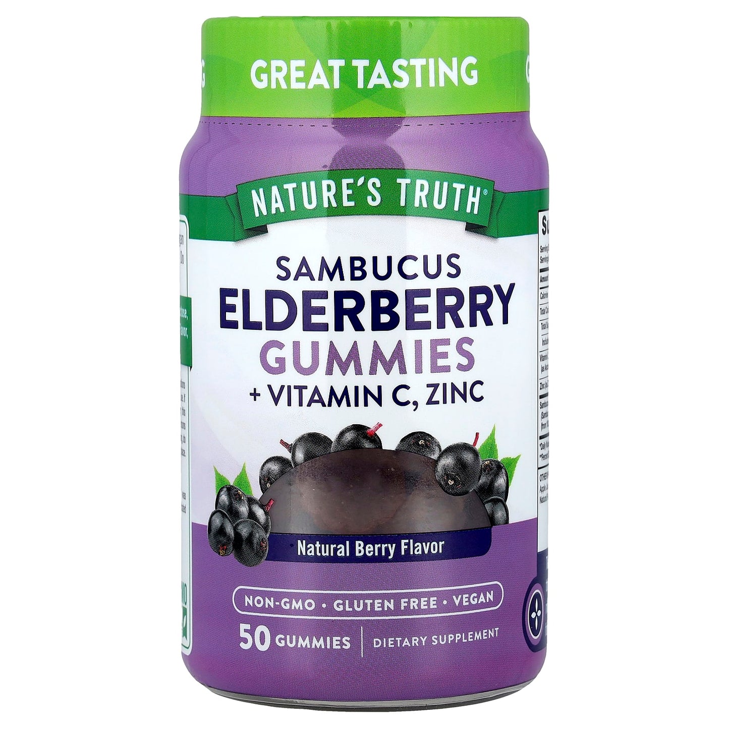 Nature's Truth, Sambucus Elderberry + Vitamin C, Zinc, Natural Berry, 50 Gummies - Image 1