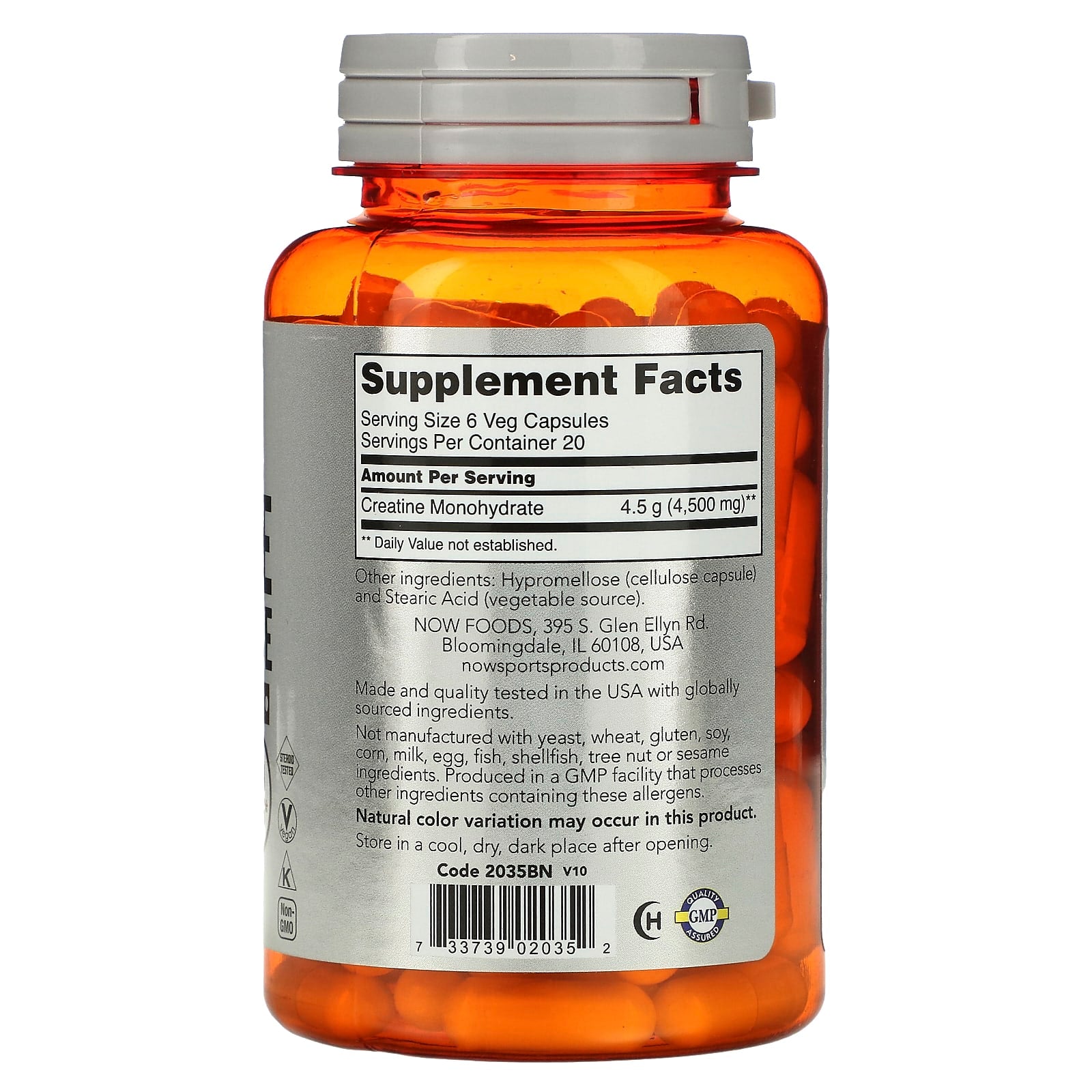 NOW Foods, Sports, Creatine Monohydrate, 750 mg, 120 Veg Capsules - Image 2