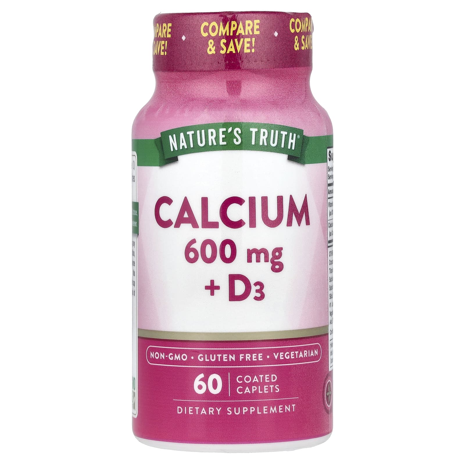 Nature's Truth, Calcium + D3, 60 Coated Caplets - Image 1