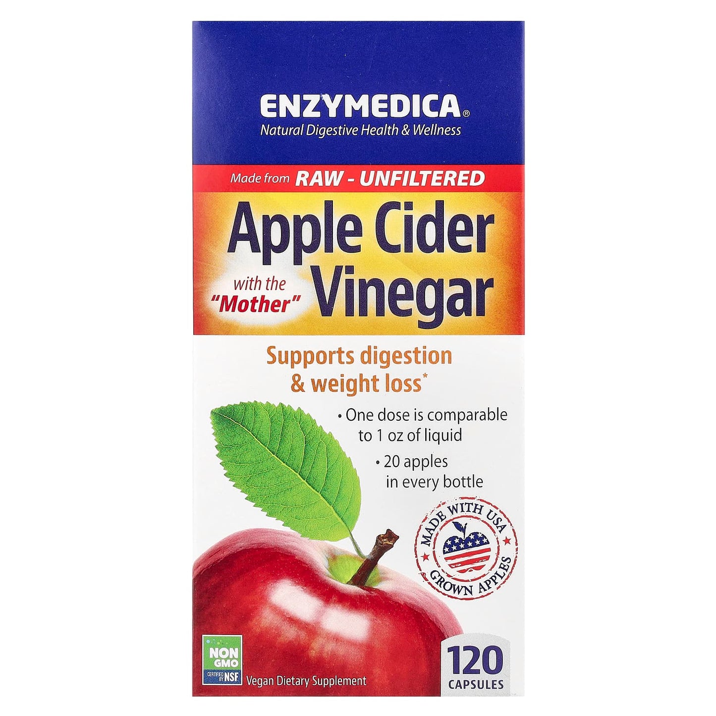 Apple Cider Vinegar with Mother, 120 Capsules for Digestive Health - Image 1