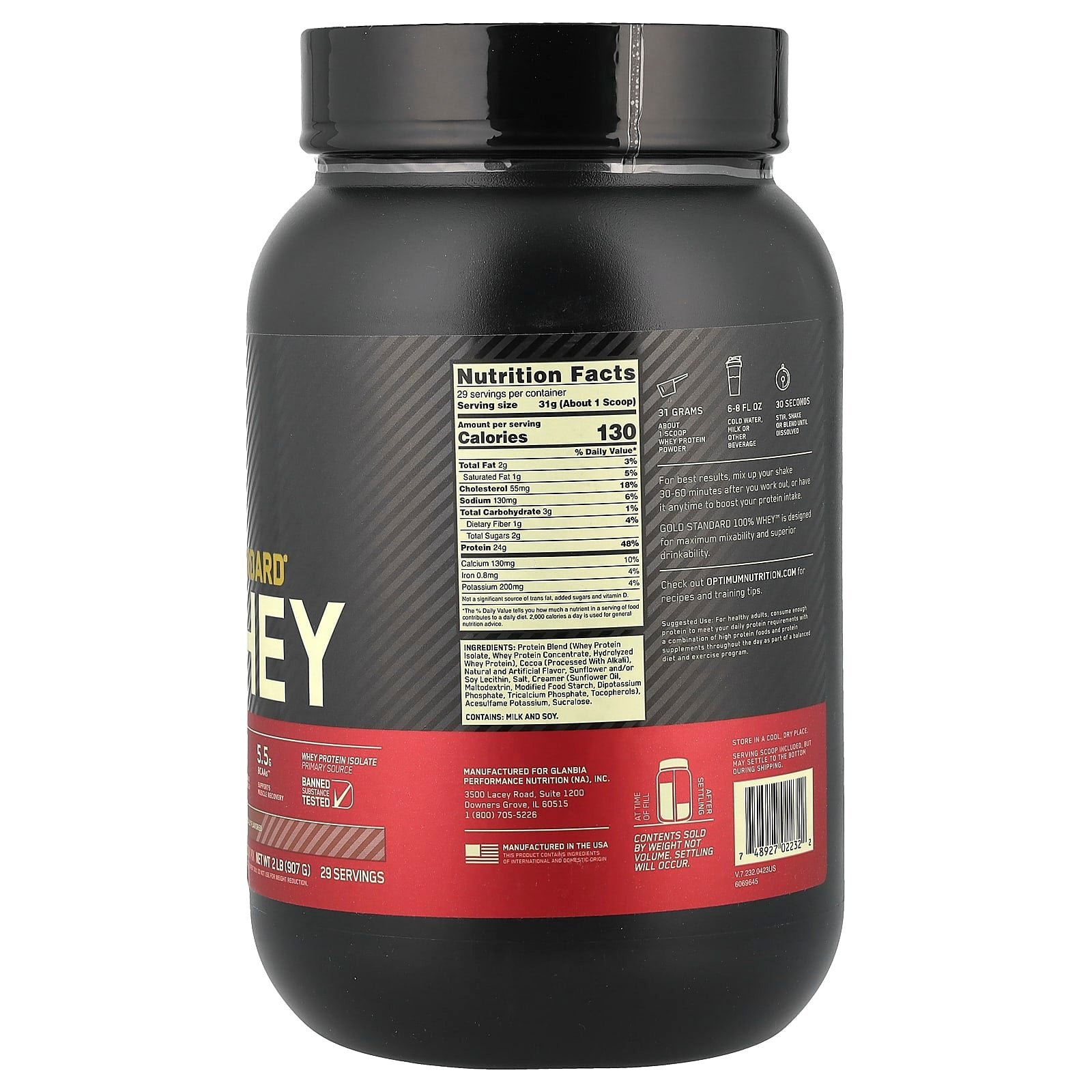 Optimum Nutrition, Gold Standard® 100% Whey, Chocolate Malt, 2 lb (907 g) - Image 2