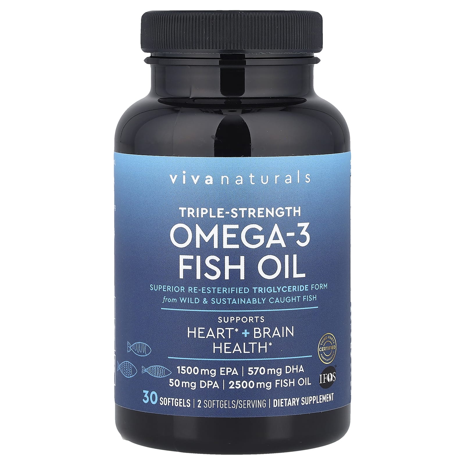 Viva Naturals, Omega-3 Fish Oil, Triple-Strength, 30 Softgels (1,250 mg per Softgel) - Image 1