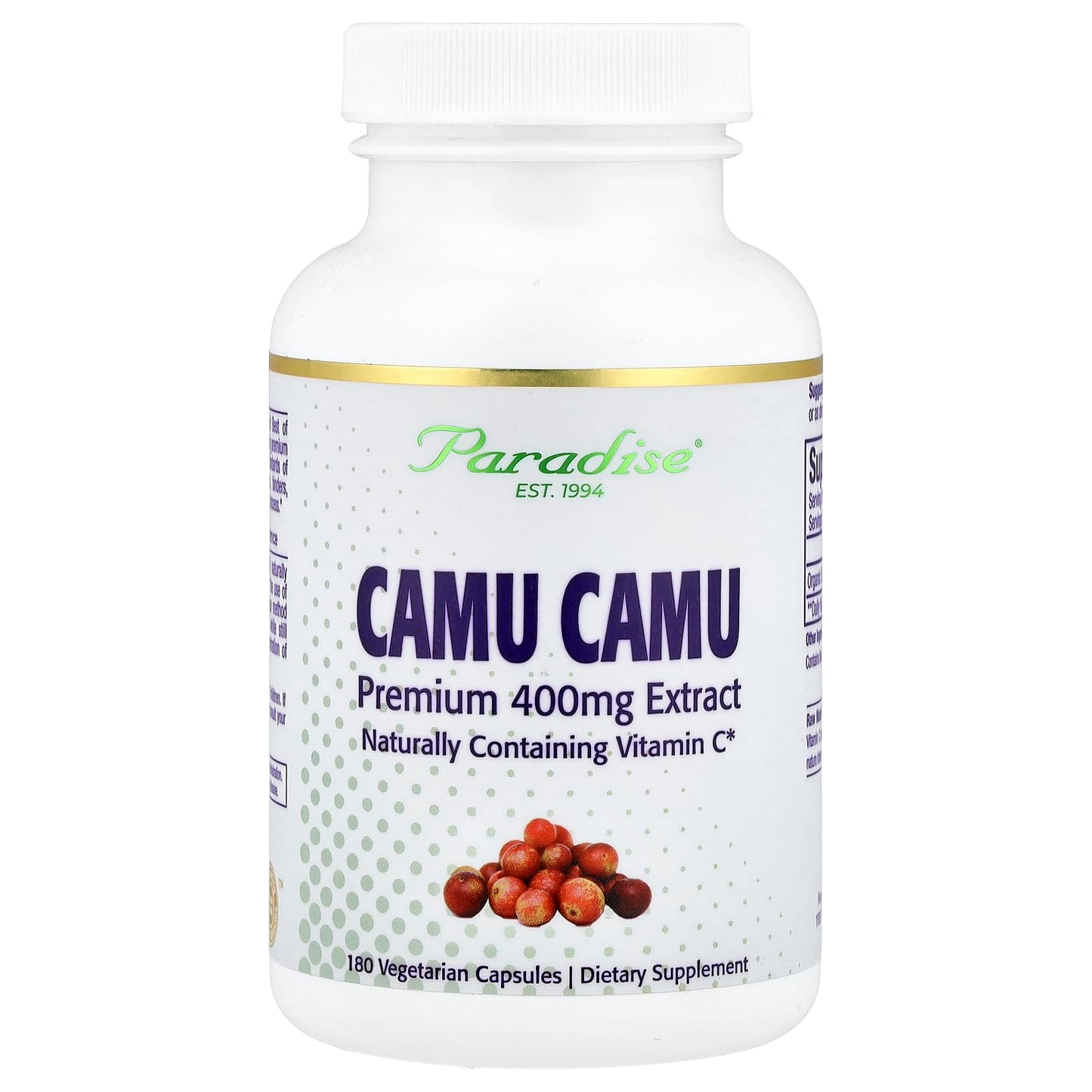 Paradise Herbs, Camu Camu Premium Extract, 400 mg, 180 Vegetarian Capsules - Image 1