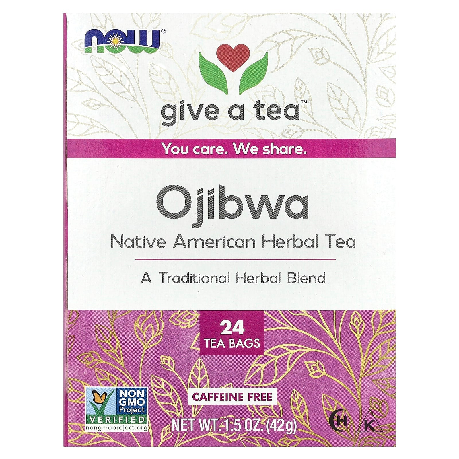 NOW Foods, Give a Tea™, Ojibwa, Native American Herbal Tea, Caffeine-Free, 24 Tea Bags, 1.5 oz (42 g) - Image 1