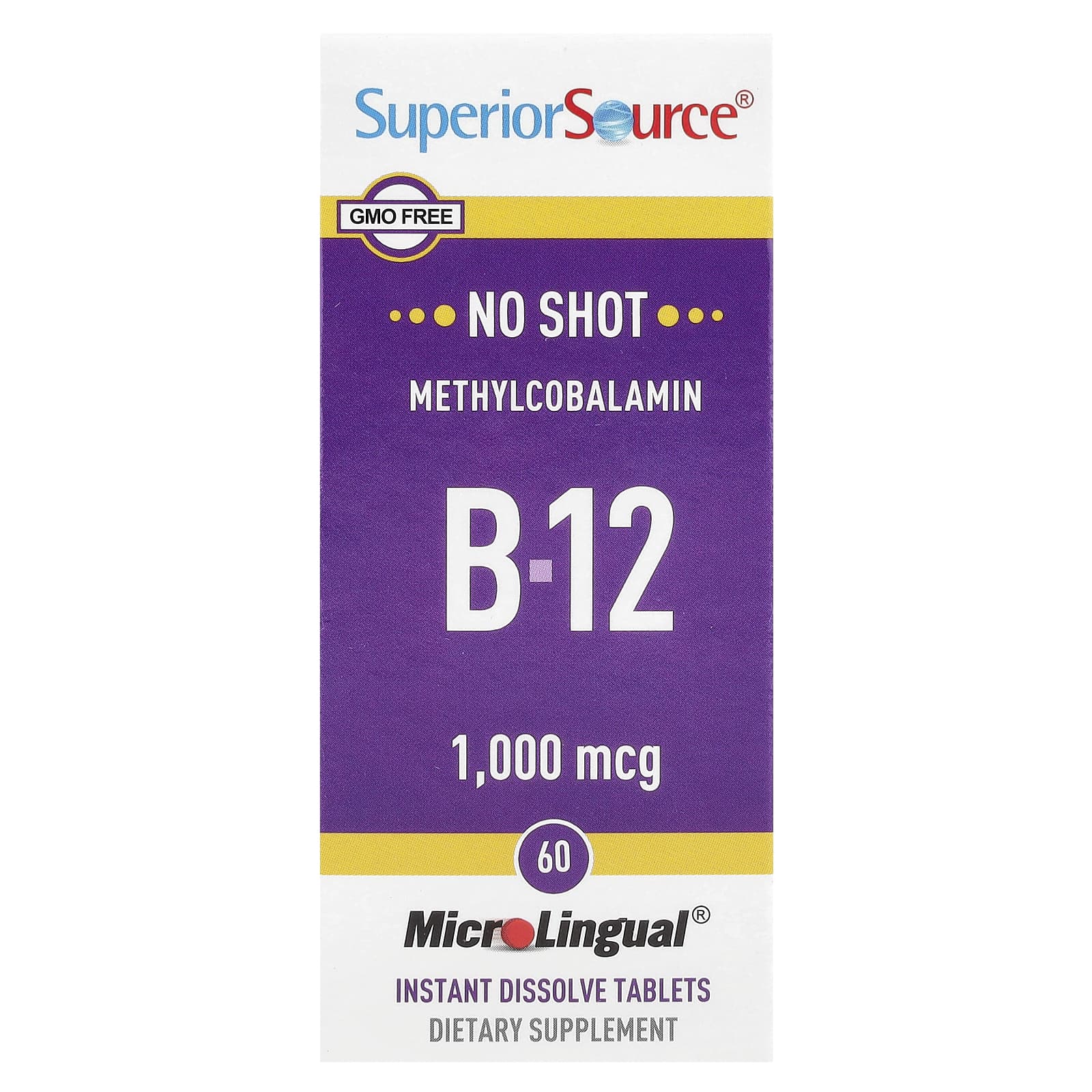 Superior Source, Methylcobalamin B-12, 1,000 mcg, 60 MicroLingual® Instant Dissolve Tablets - Image 1