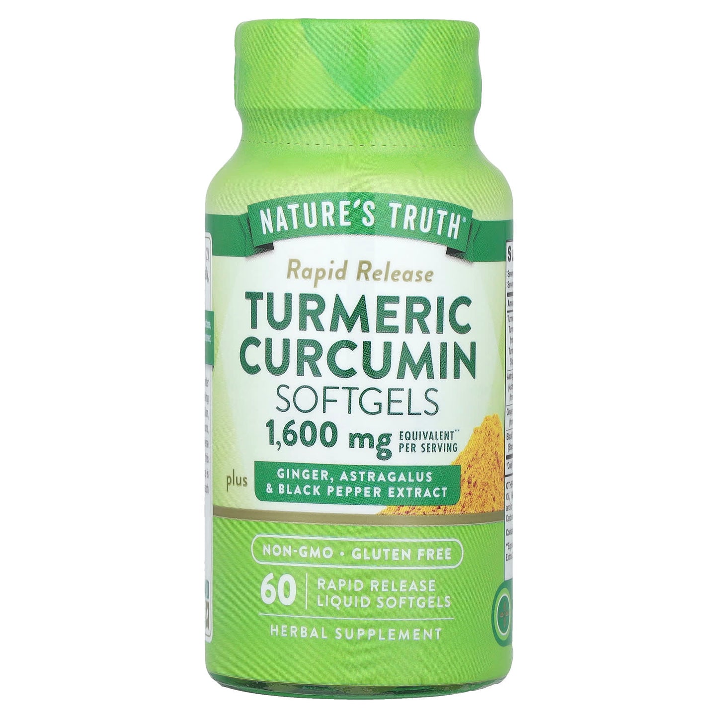 Nature's Truth, Turmeric Curcumin plus Ginger, Astragalus & Black Pepper Extract, 60 Rapid Release Liquid Softgels - Image 1