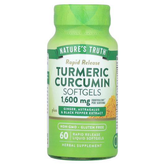 Nature's Truth, Turmeric Curcumin plus Ginger, Astragalus & Black Pepper Extract, 60 Rapid Release Liquid Softgels - Image 1