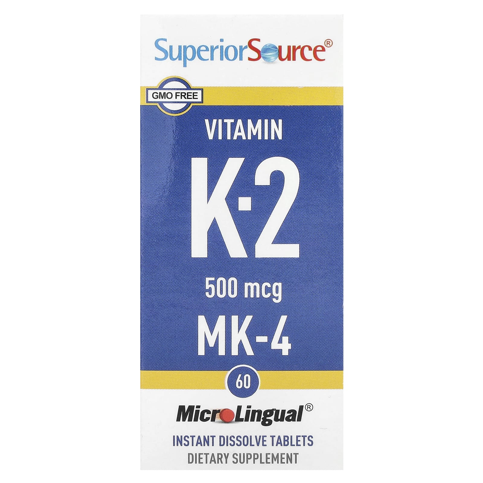 Superior Source, Vitamin K-2, 500 mcg, 60 MicroLingual Instant Dissolve Tablets - Image 1