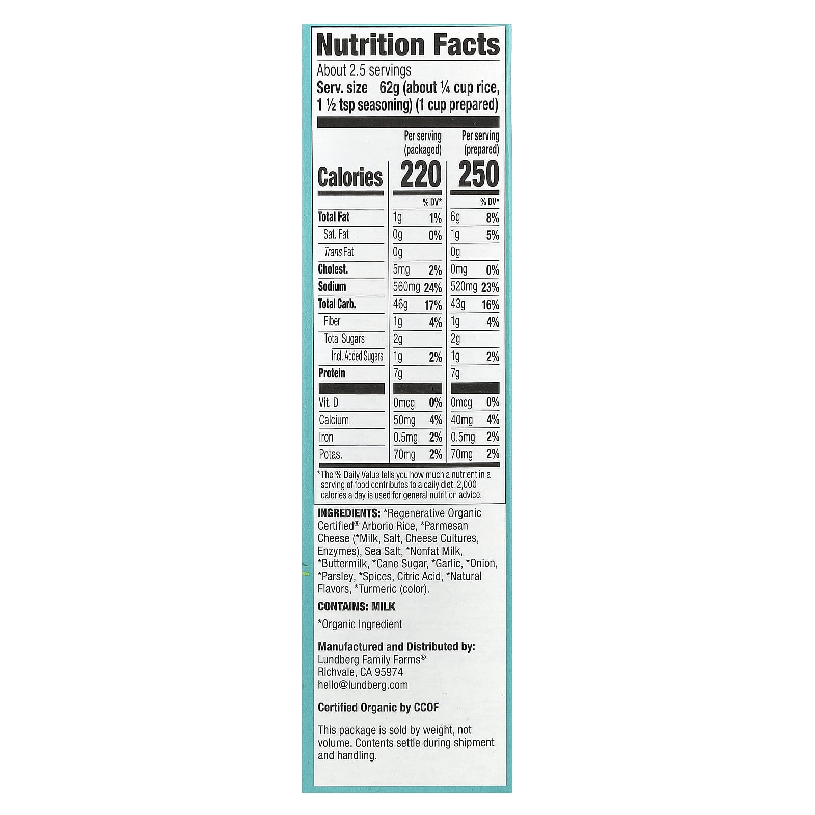 Lundberg, Organic Risotto, Alfredo, 5.5 oz (156 g) - Image 2