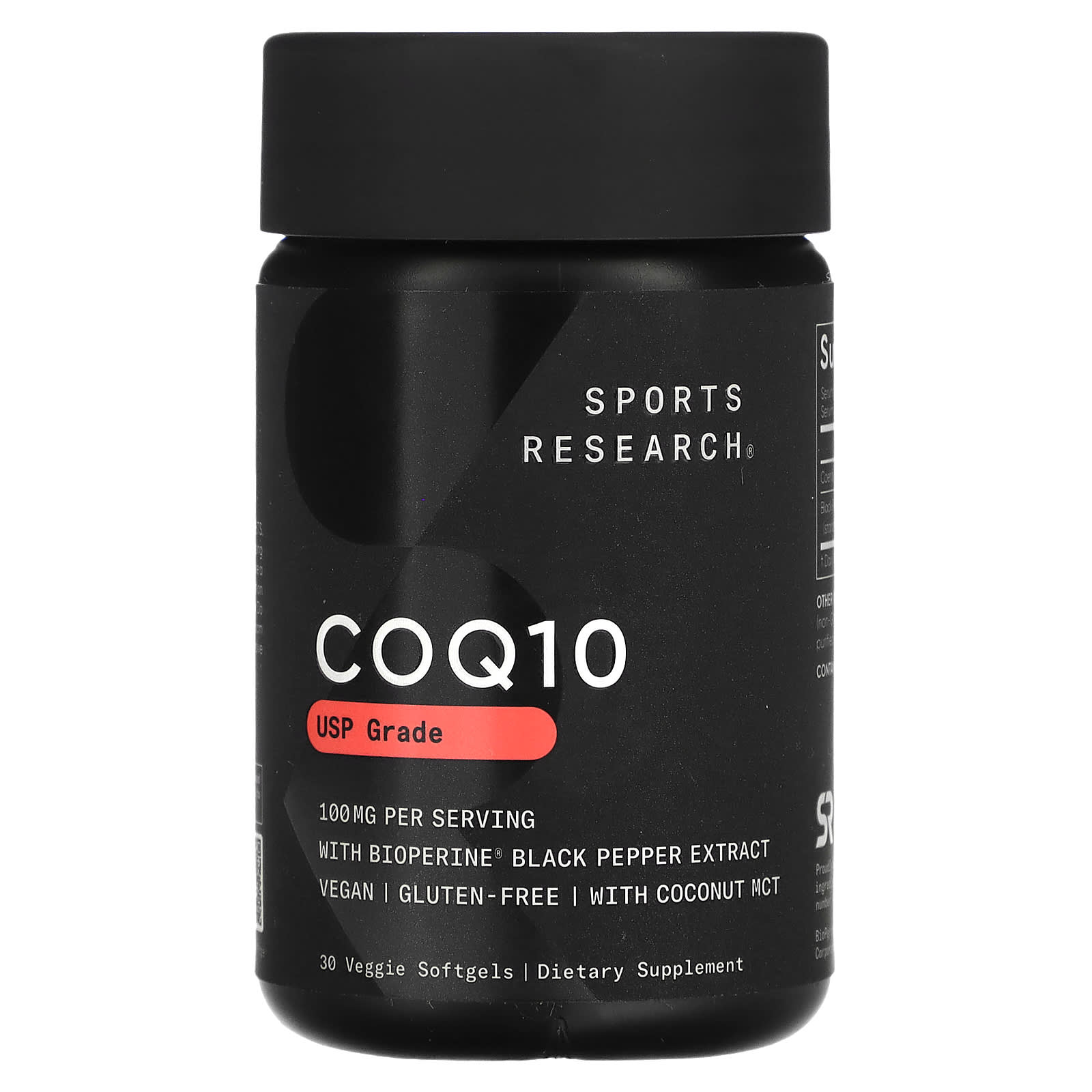 Sports Research, CoQ10, USP Grade with BioPerine, 100 mg, 30 Veggie Softgels - Image 1