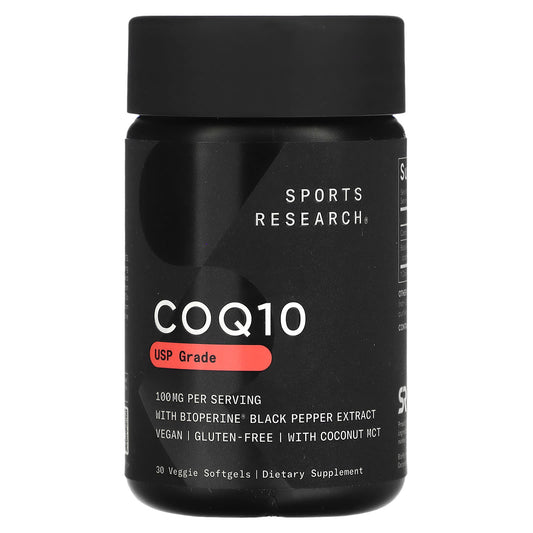 Sports Research, CoQ10, USP Grade with BioPerine, 100 mg, 30 Veggie Softgels - Image 1