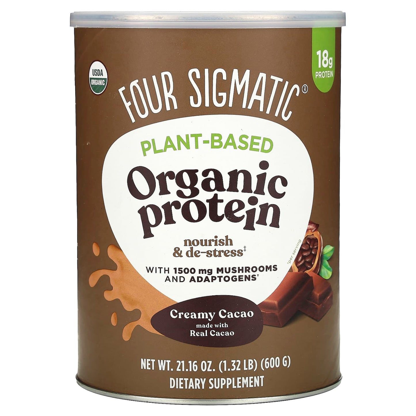 Organic Plant-Based Protein with Mushroom & Adaptogens | Creamy Cacao - Image 1