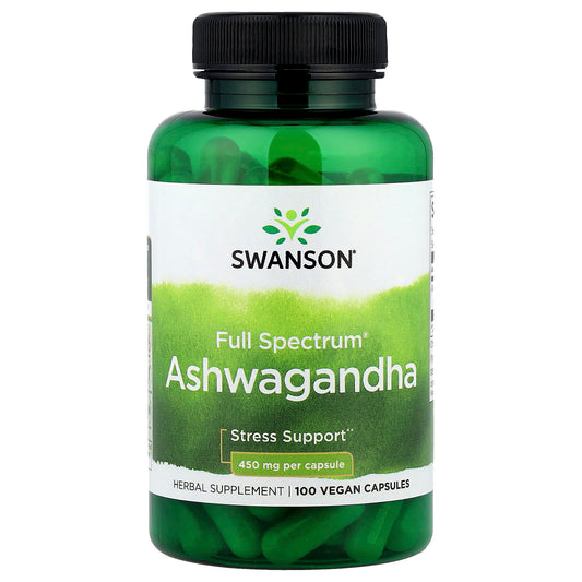 Swanson, Full Spectrum® Ashwagandha, 100 Vegan Capsules  (450 mg per Capsule) - Image 1