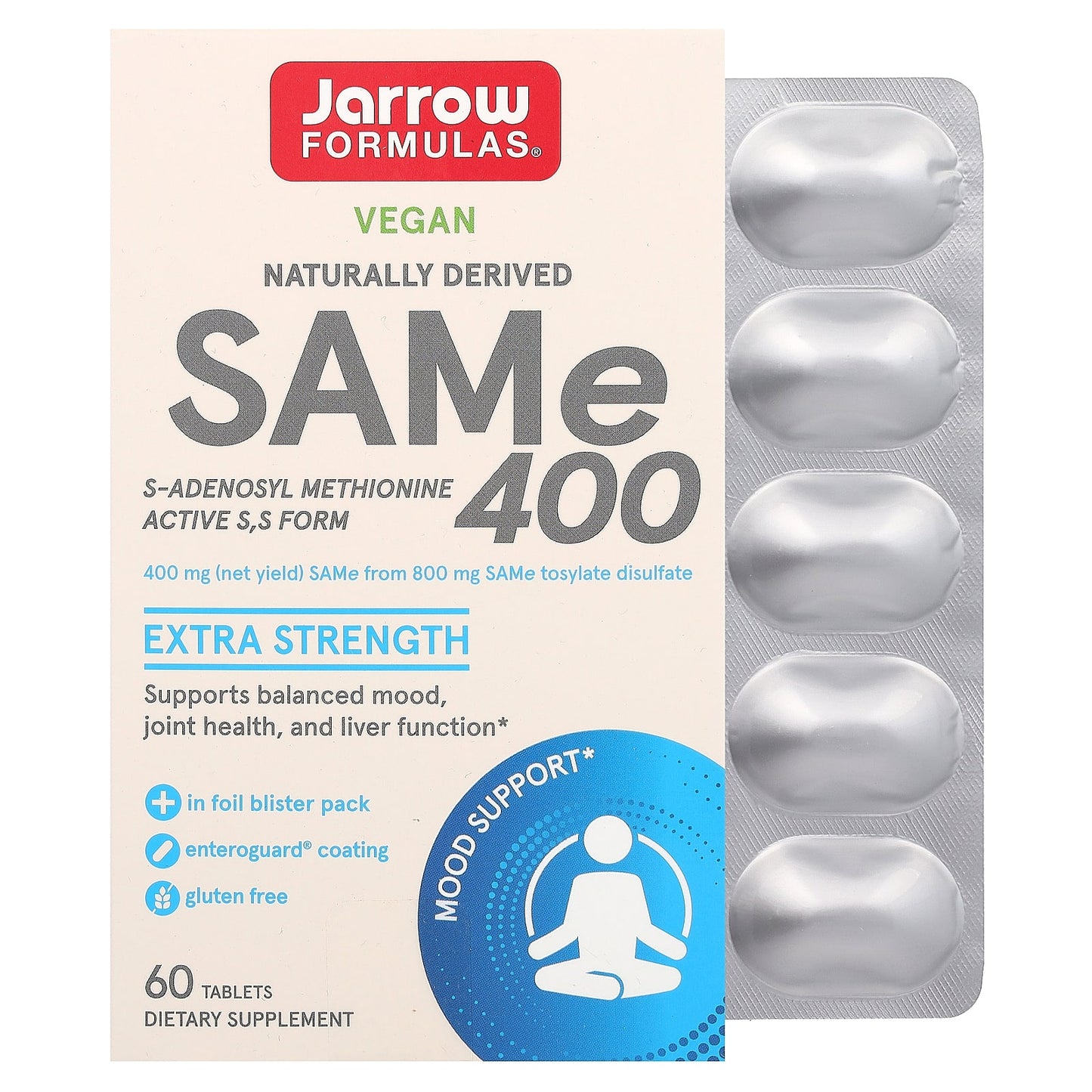 Jarrow Formulas SAMe 400mg Extra Strength, 60 Tablets - Image 1