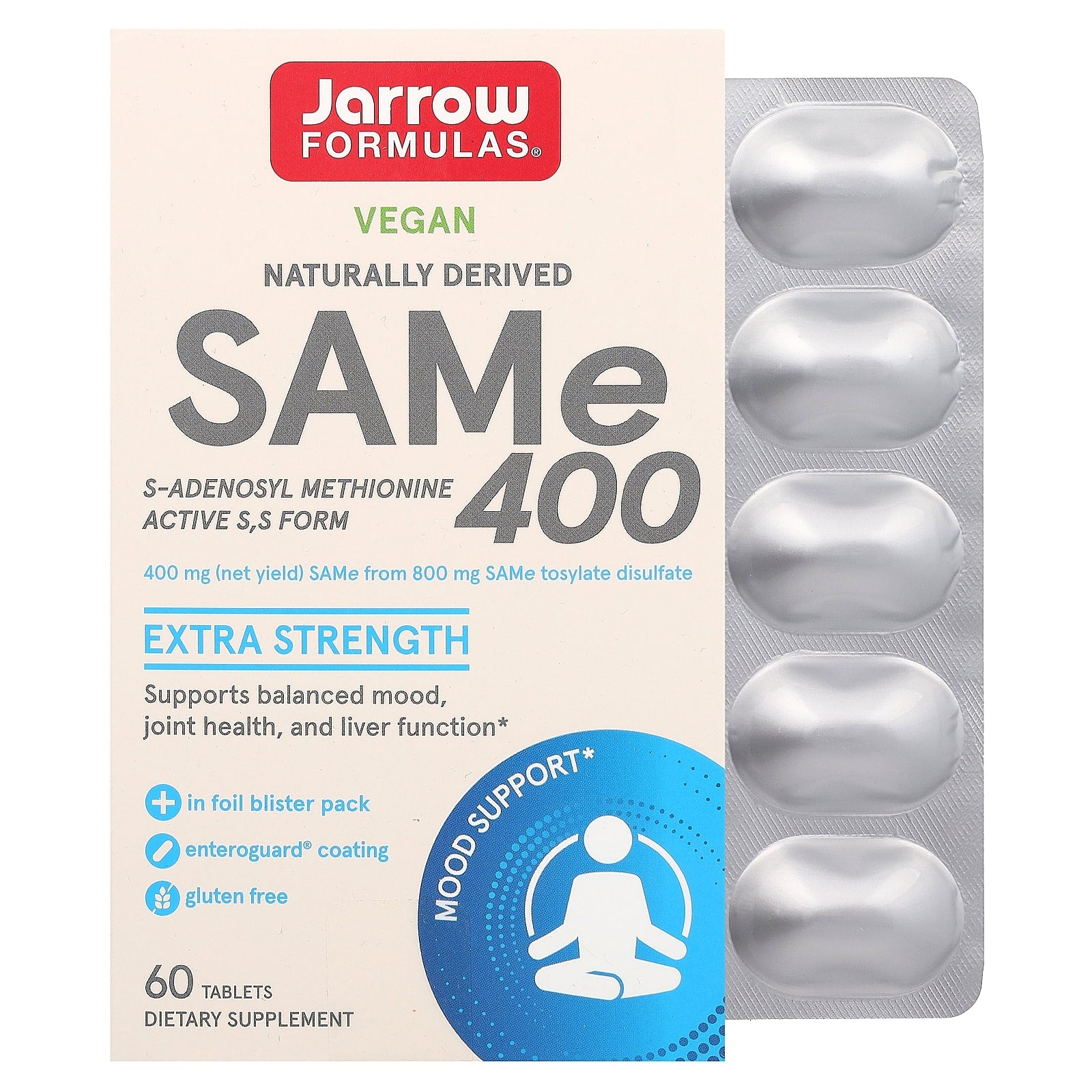 Jarrow Formulas SAMe 400mg Extra Strength, 60 Tablets - Image 1