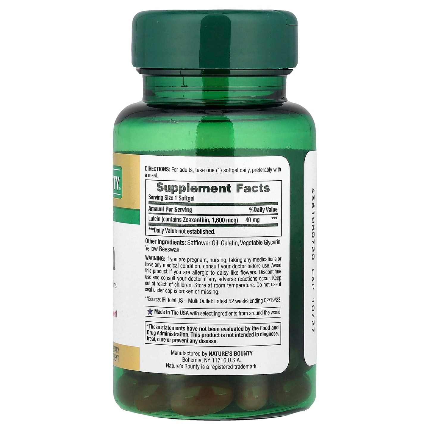 Nature's Bounty, Lutein, 40 mg, 30 Rapid Release Softgels - Image 2