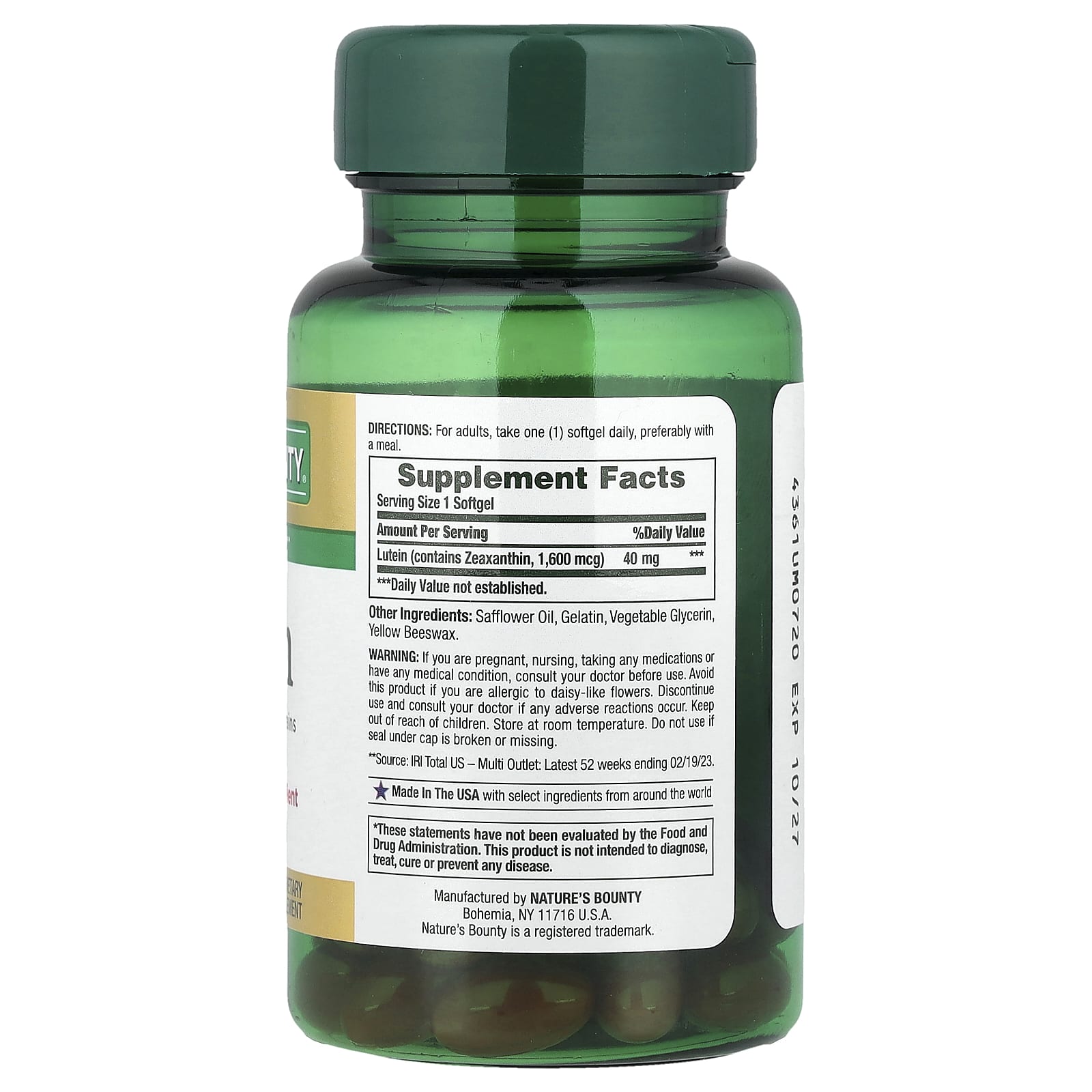 Nature's Bounty, Lutein, 40 mg, 30 Rapid Release Softgels - Image 2