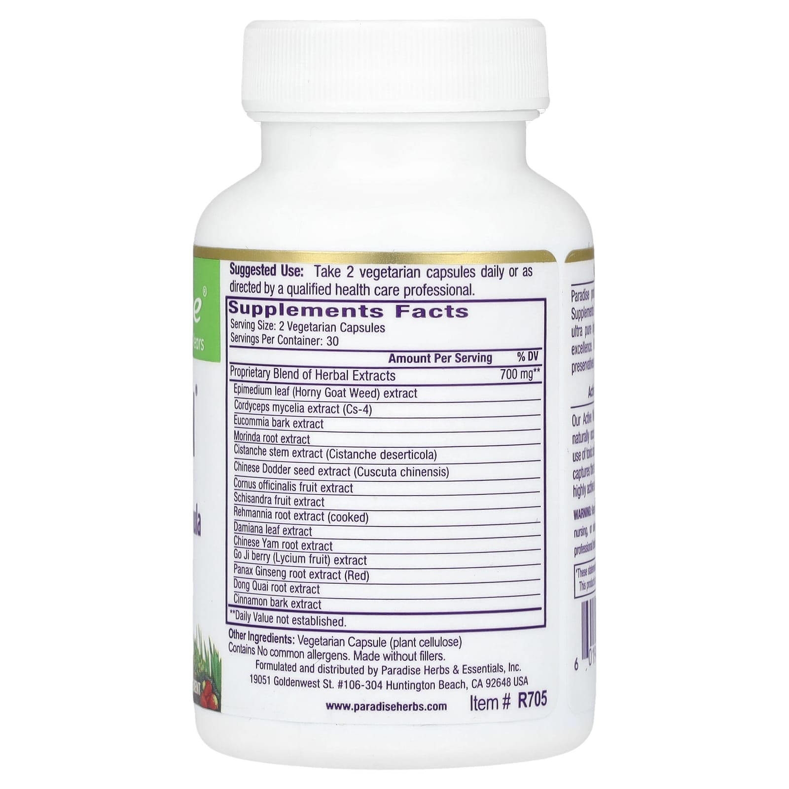Paradise Herbs, Whole Man, Men's Libido Vitality Formula, 60 Vegetarian Capsules - Image 2
