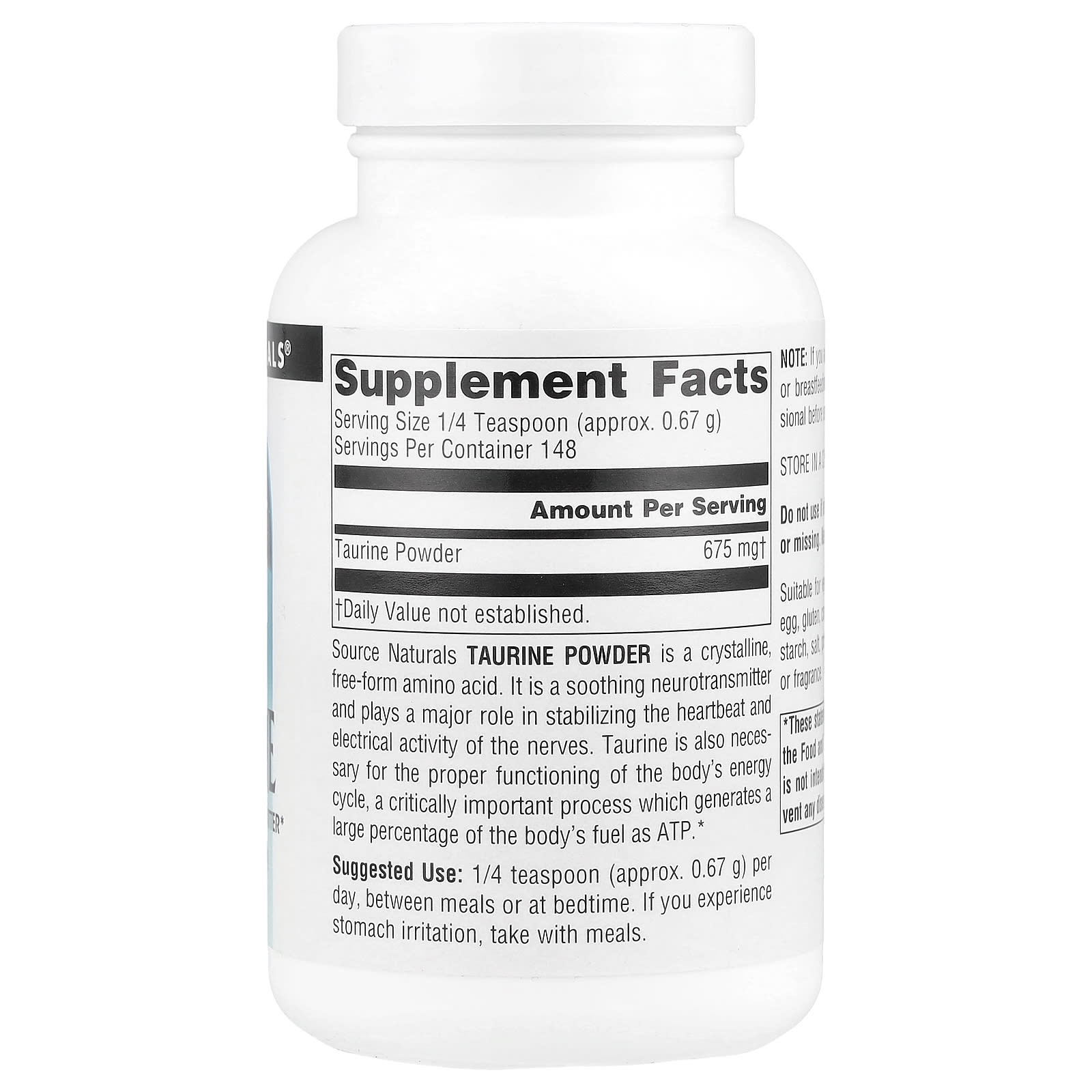 Source Naturals, Taurine Powder, 3.53 oz (100 g) - Image 2