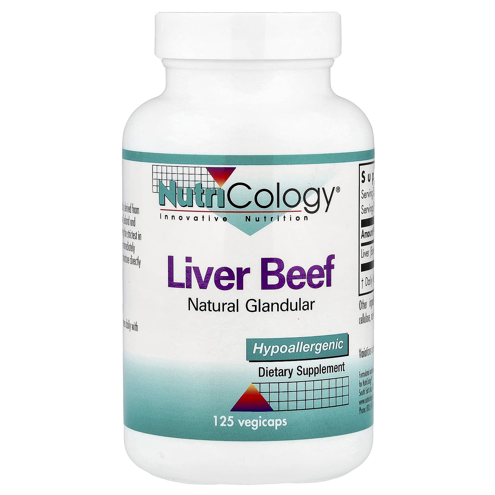 Nutricology, Liver Beef, Natural Glandular, 125 Vegicaps - Image 1