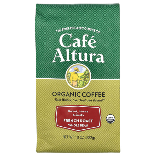 Certified Organic French Roast Coffee by Cafe Altura, Whole Bean, 10 oz - Image 1