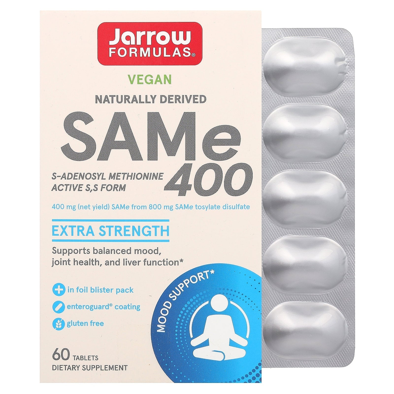 Jarrow Formulas SAMe 400mg Extra Strength, 60 Tablets - Image 1