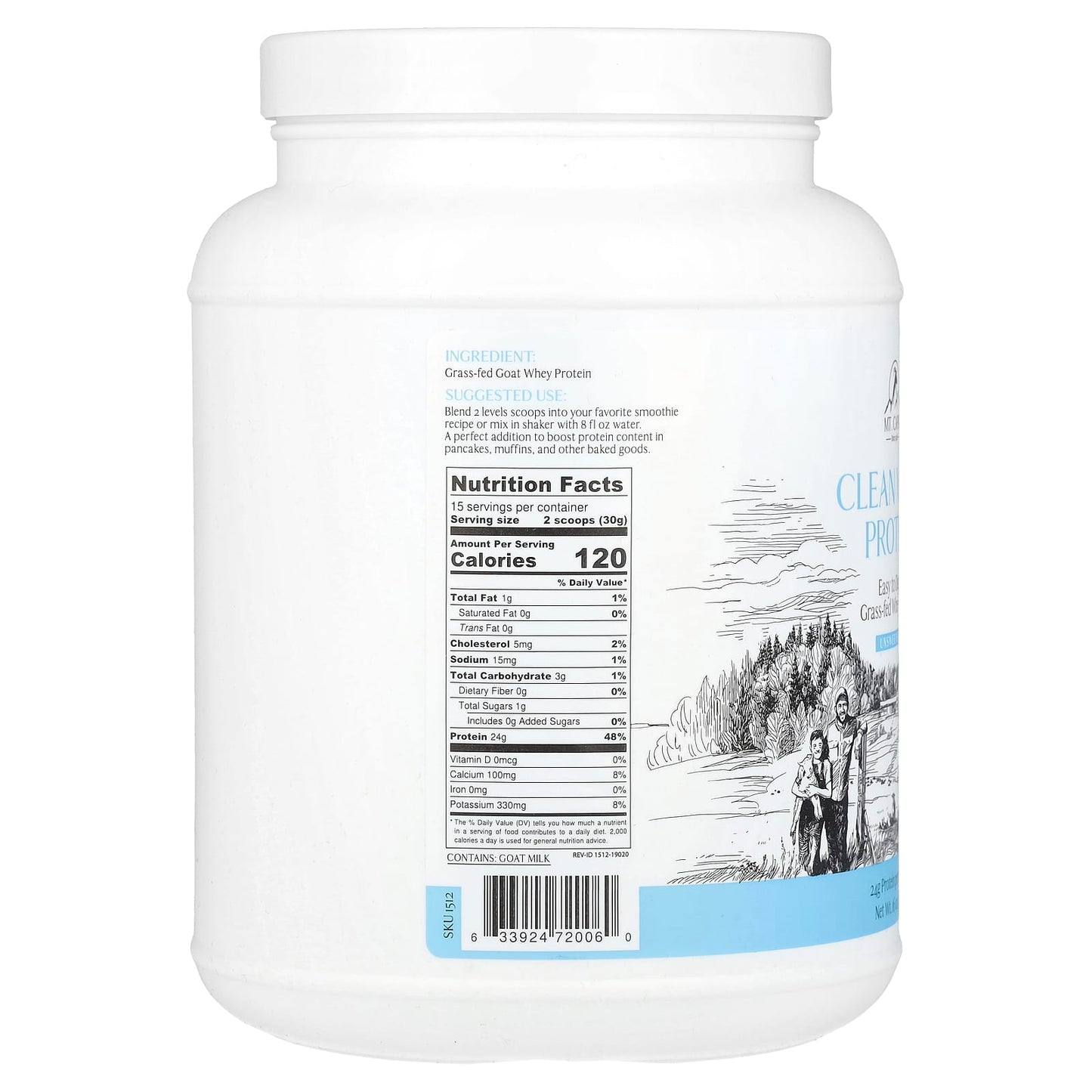 Mt. Capra, Clean Whey Protein, Unsweetened, 16 oz (453 g) - Image 2