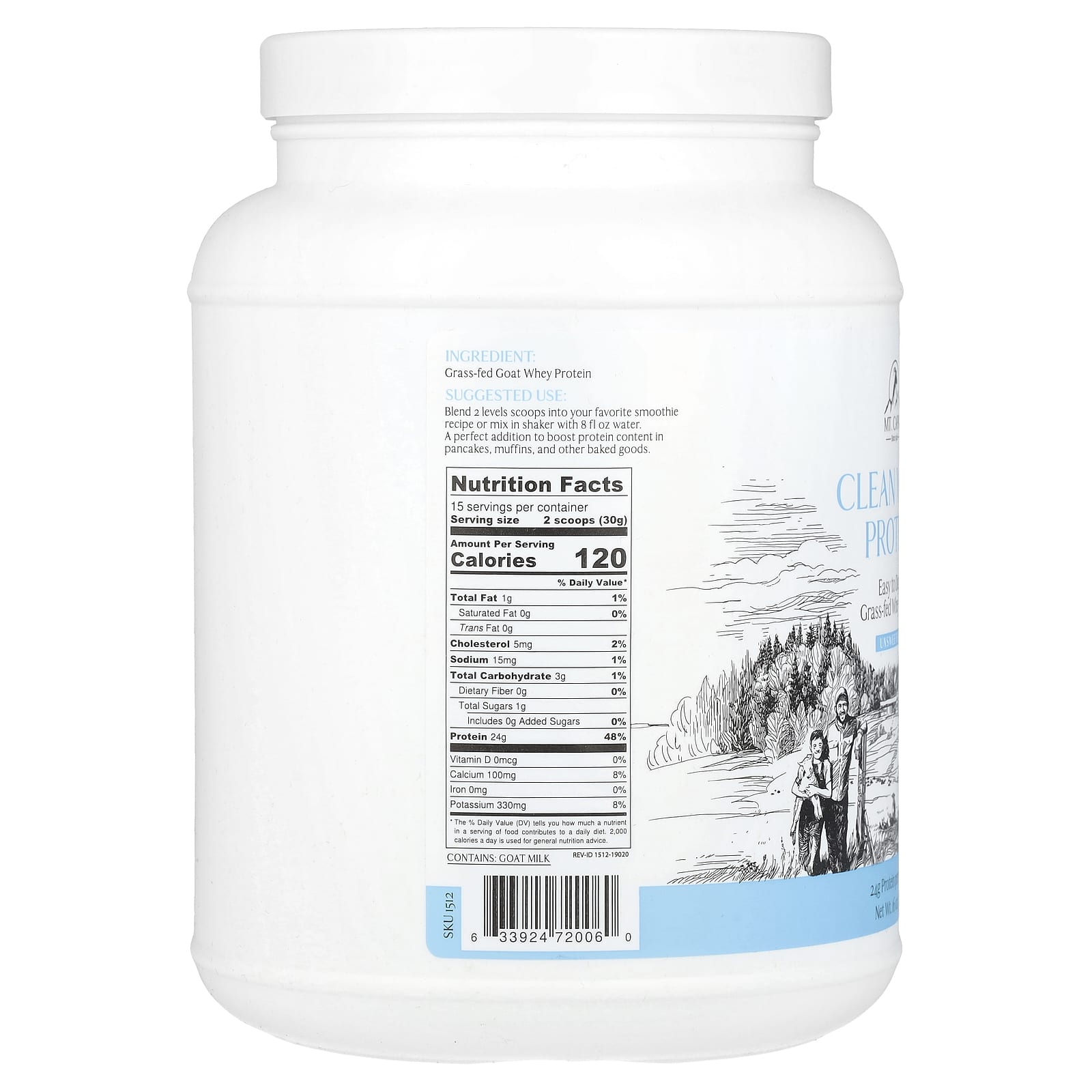 Mt. Capra, Clean Whey Protein, Unsweetened, 16 oz (453 g) - Image 2