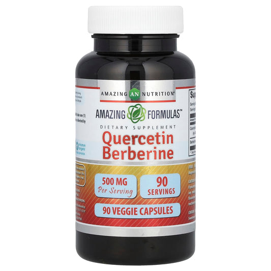 Quercetin Berberine Dietary Supplement, 90 Veg Capsules, Amazing Nutrition - Image 1