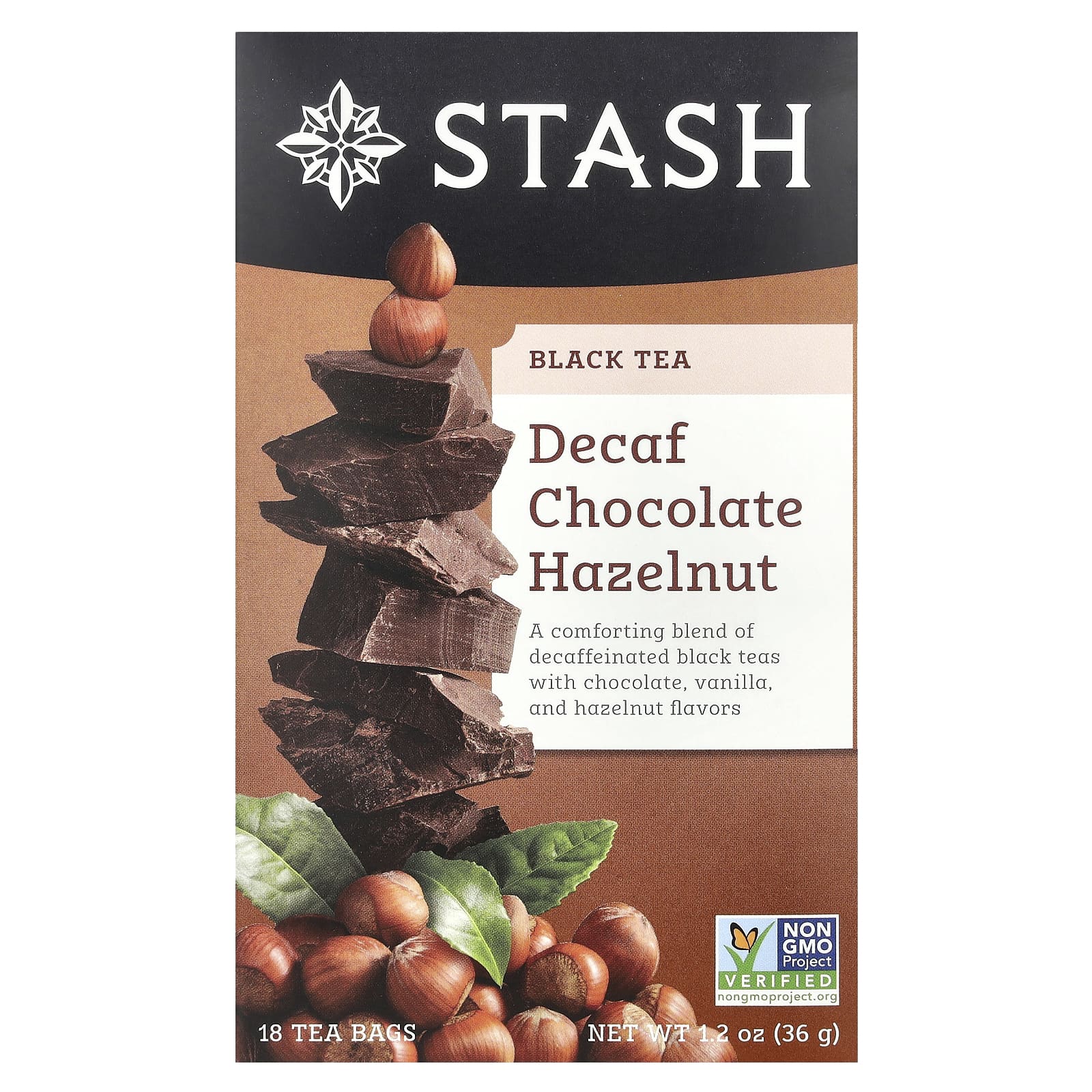 Stash Tea, Black Tea, Chocolate Hazelnut, Decaf, 18 Tea Bags, 1.2 oz (36 g) - Image 1