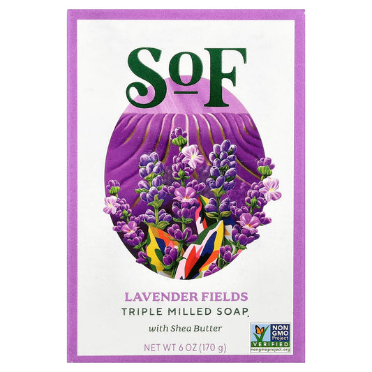 SoF, Triple Milled Bar Soap with Shea Butter, Lavender Fields, 6 oz (170 g) - Image 1