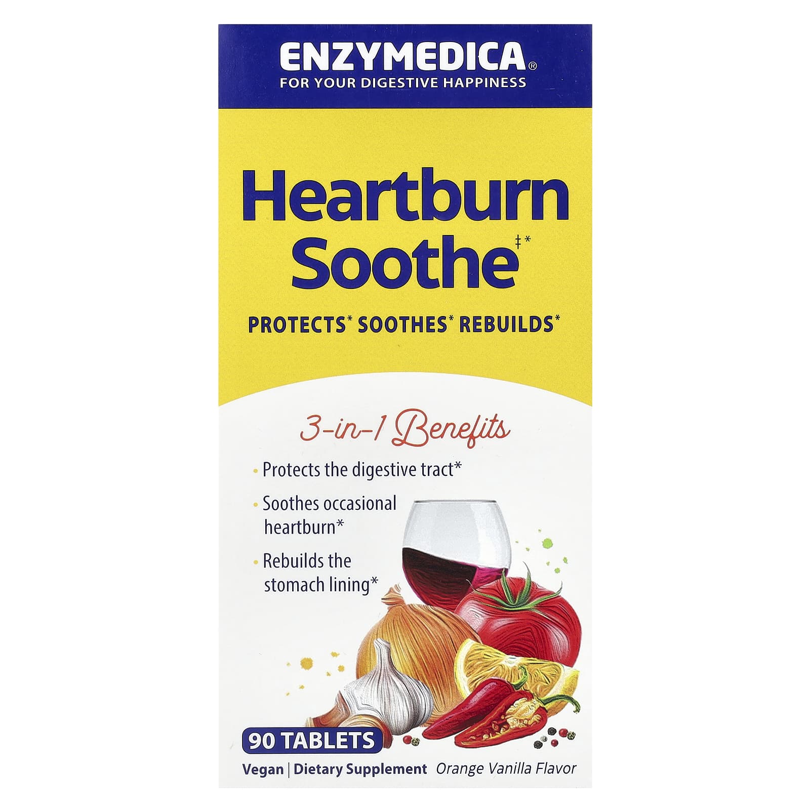 Natural Heartburn Relief - Enzymedica's Orange Vanilla, 90 Tablets - Image 1