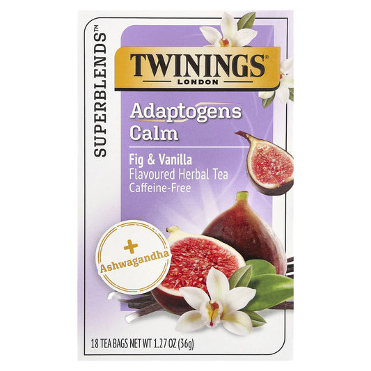 Twinings, Superblends™, Adaptogens Calm Herbal Tea, Fig & Vanilla, Caffeine Free, 18 Tea Bags, 1.27 oz (36 g) - Image 1